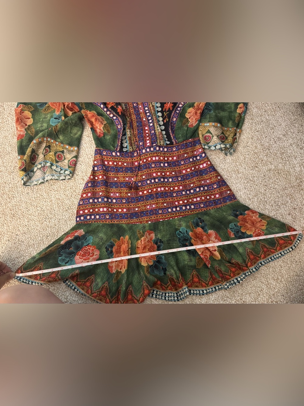 Farm Rio Bohemian Floral V-Neck Women's Dress in Green and Black - Picture 9 of 11